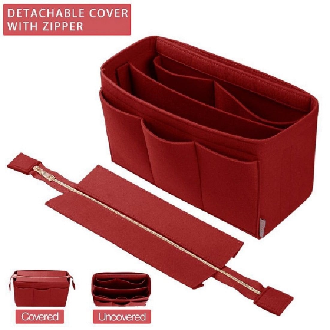 Purse Organizer Insert,Felt Bag Organizer with NEW Detachable Zipper