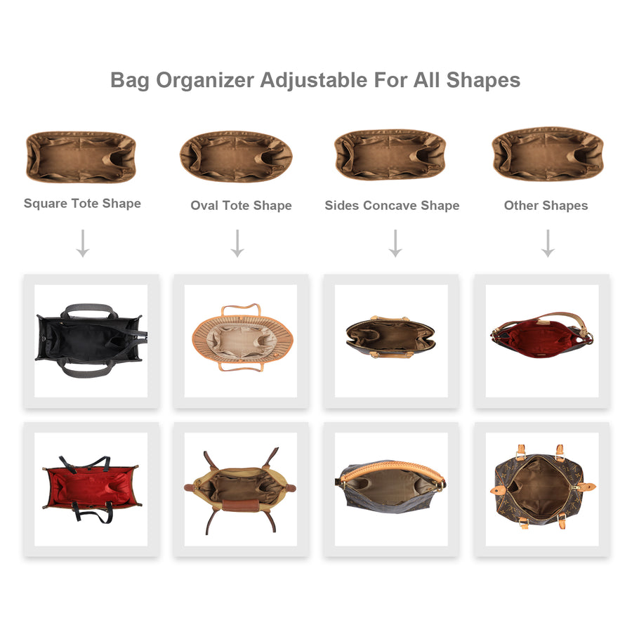 Purse Organizer Insert for Handbags, Silk Purse Organizer with Zipper, Silky Smooth, Bag Organizer for Speedy Neverfull Tote,onthego,Artsy, 6 Sizes(
