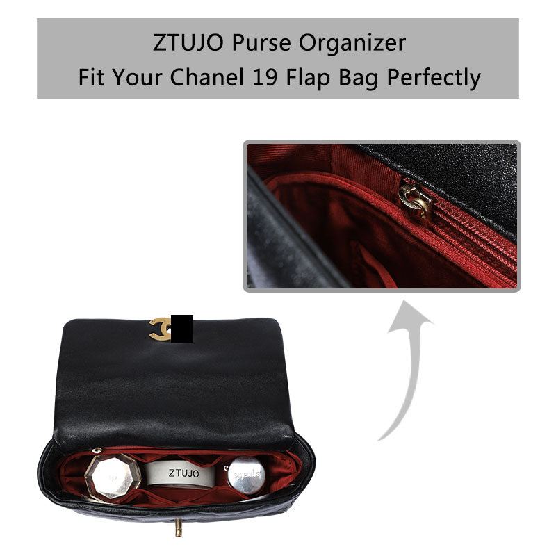 Lckaey Purse Organizer Insert for Chanel 19 Small bag Organizer with Side  Zipper Pocket grey 1016 24 * 7 * 12cm