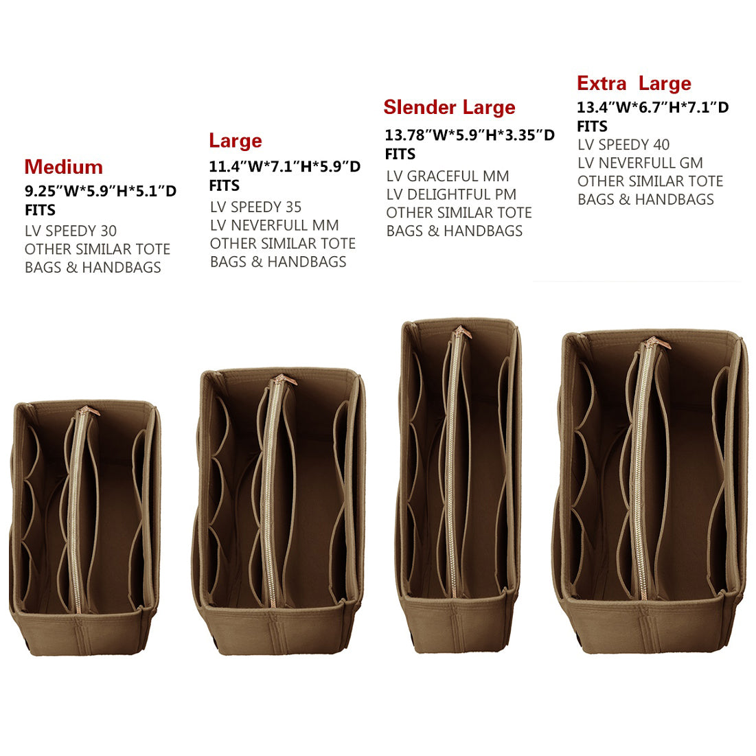 Inserto Organizer per borse, organizer per borse in feltro con cerniera, borsa e Shaper, F LV Speedy, Neverfull, Tote 15 Inserto Organizer per borse, organizer per borse in feltro con cerniera, borsa e Shaper, F LV Speedy, Neverfull, Tote 15