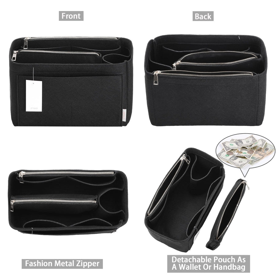 Graceful PM Organizer] Felt Purse Insert with Middle Zip Pouch, Custo